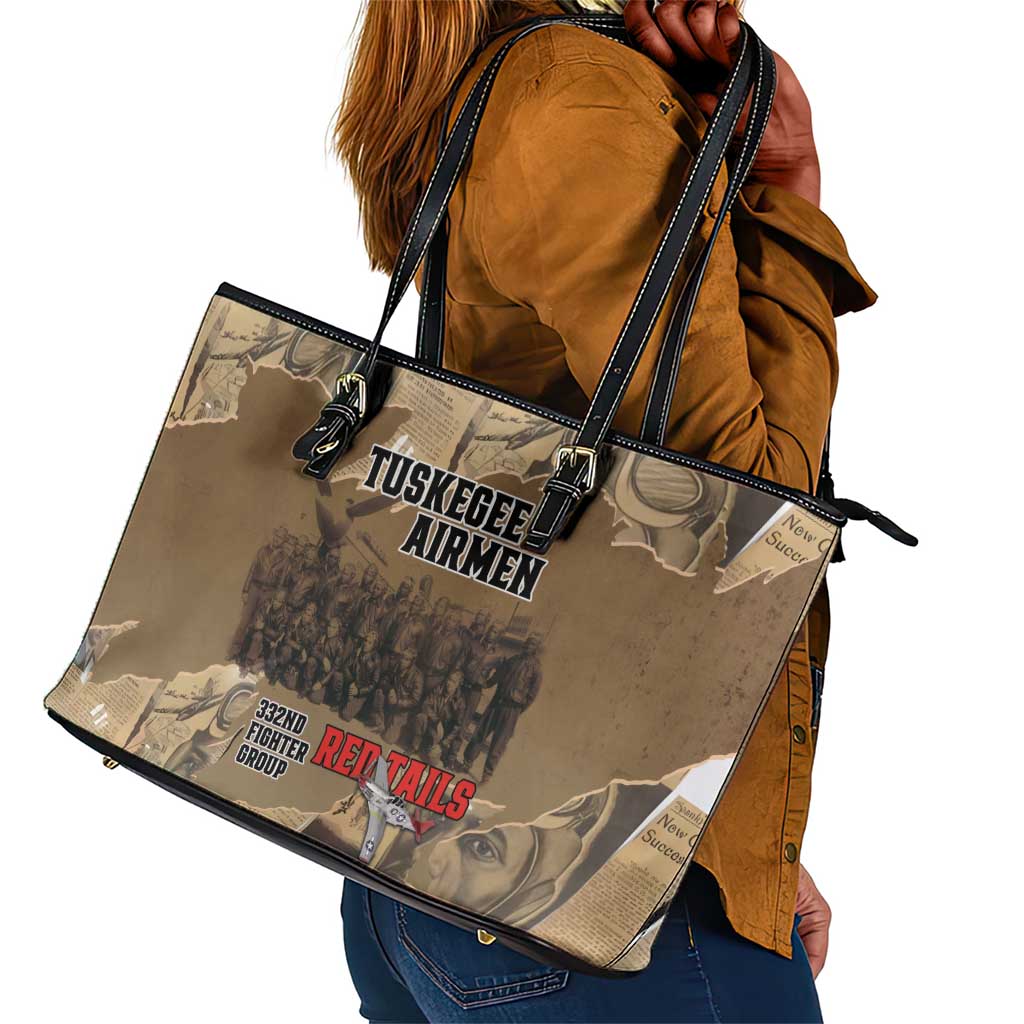 Tuskegee Airmen  Red Tails Tribute Leather Tote Bag Black History Air Force - African Pride
