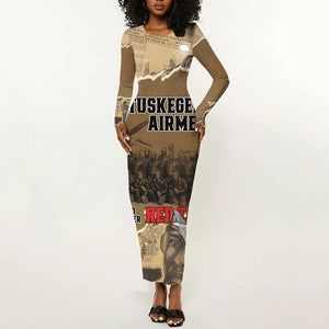 Tuskegee Airmen  Red Tails Tribute Long Sleeve Bodycon Dress Black History Air Force - African Pride