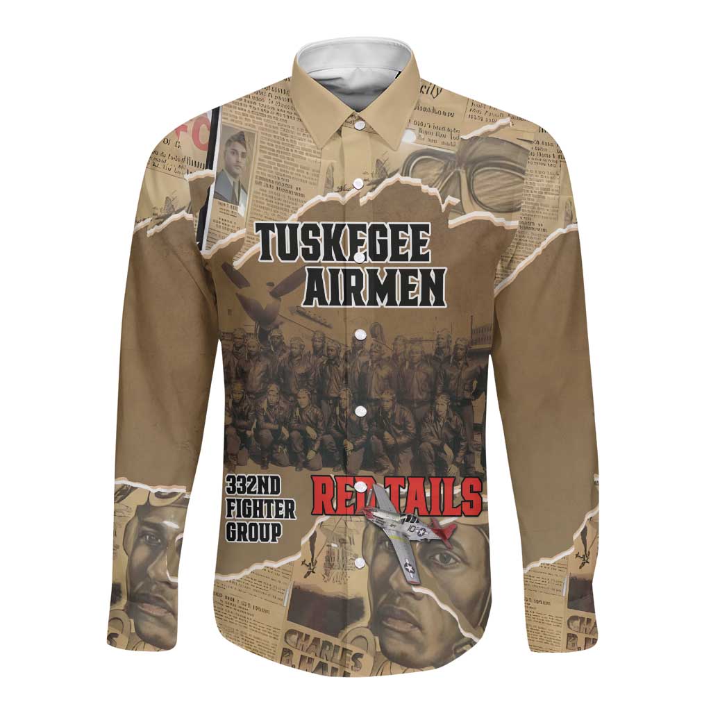 Tuskegee Airmen  Red Tails Tribute Long Sleeve Button Shirt Black History Air Force - African Pride