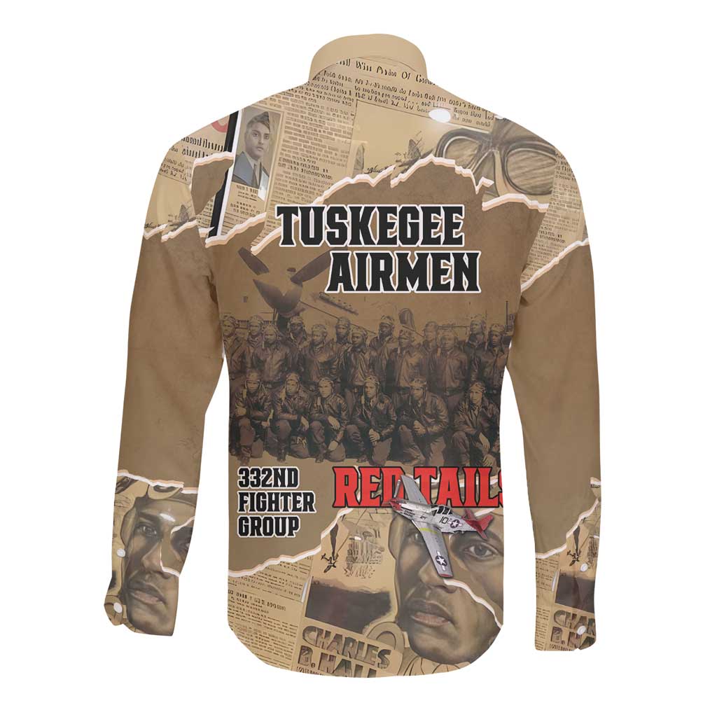 Tuskegee Airmen  Red Tails Tribute Long Sleeve Button Shirt Black History Air Force - African Pride