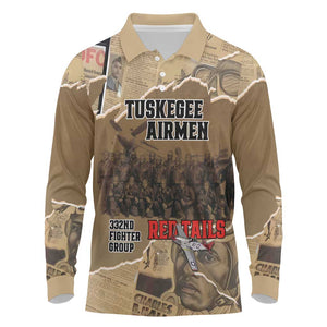 Tuskegee Airmen  Red Tails Tribute Long Sleeve Polo Shirt Black History Air Force - African Pride