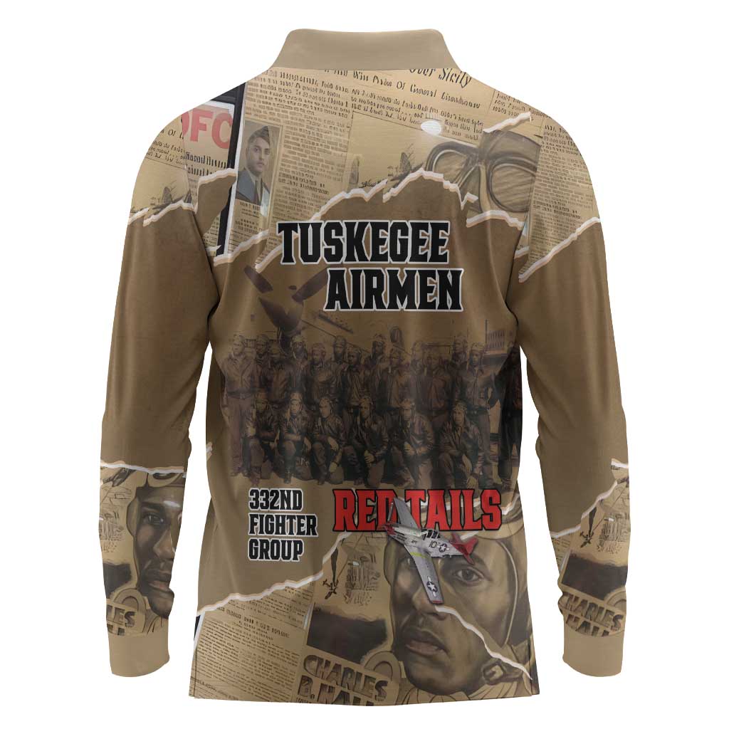 Tuskegee Airmen  Red Tails Tribute Long Sleeve Polo Shirt Black History Air Force - African Pride