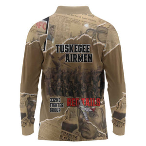 Tuskegee Airmen  Red Tails Tribute Long Sleeve Polo Shirt Black History Air Force - African Pride