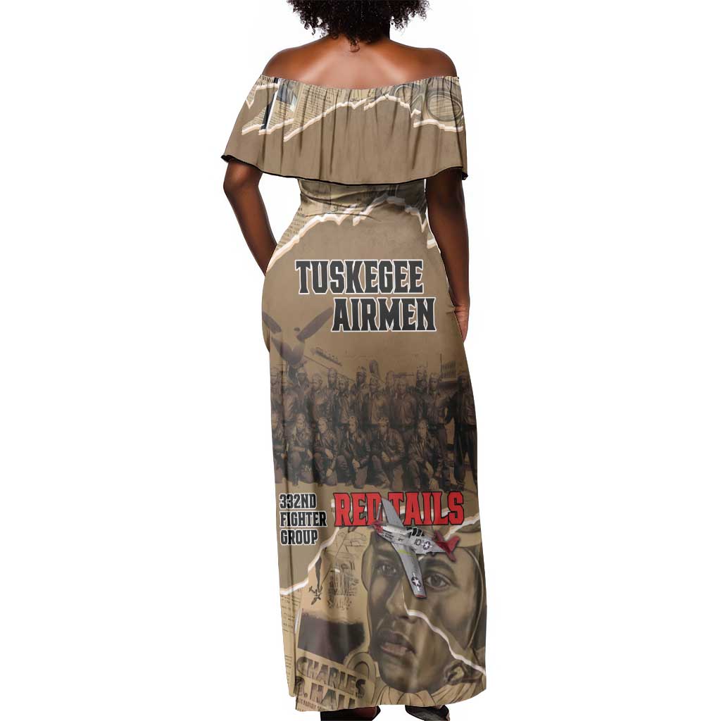 Tuskegee Airmen  Red Tails Tribute Off Shoulder Maxi Dress Black History Air Force - African Pride