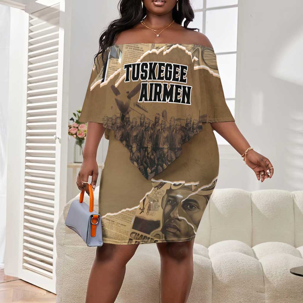 Tuskegee Airmen  Red Tails Tribute Off Shoulder Short Dress Black History Air Force - African Pride