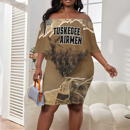 Tuskegee Airmen  Red Tails Tribute Off Shoulder Short Dress Black History Air Force - African Pride