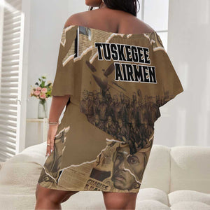 Tuskegee Airmen  Red Tails Tribute Off Shoulder Short Dress Black History Air Force - African Pride
