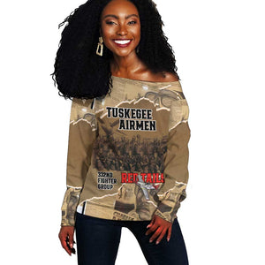 Tuskegee Airmen  Red Tails Tribute Off Shoulder Sweater Black History Air Force - African Pride