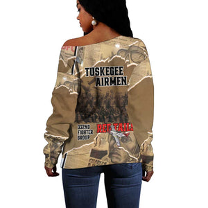 Tuskegee Airmen  Red Tails Tribute Off Shoulder Sweater Black History Air Force - African Pride