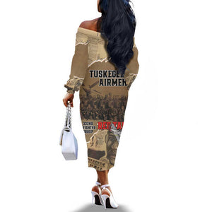 Tuskegee Airmen  Red Tails Tribute Off The Shoulder Long Sleeve Dress Black History Air Force - African Pride