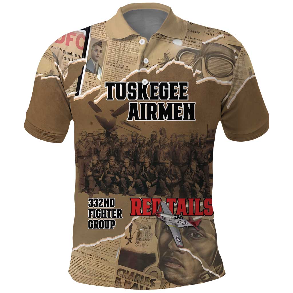 Tuskegee Airmen  Red Tails Tribute Polo Shirt Black History Air Force - African Pride