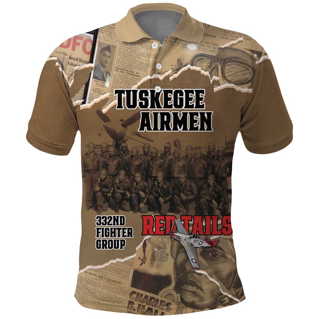 Tuskegee Airmen Red Tails Tribute Polo Shirt Black History Air Force LT18