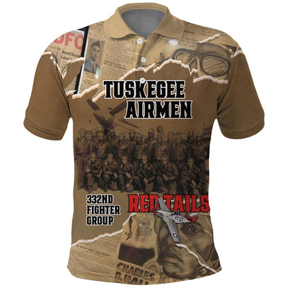 Tuskegee Airmen Red Tails Tribute Polo Shirt Black History Air Force LT18