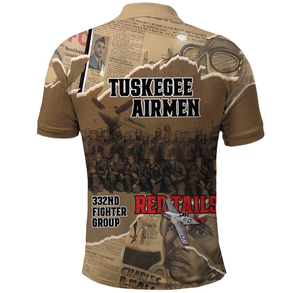 Tuskegee Airmen  Red Tails Tribute Polo Shirt Black History Air Force - African Pride