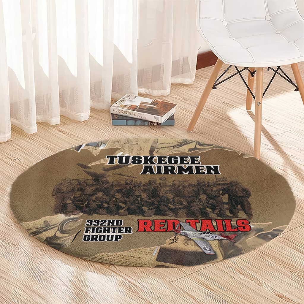 Tuskegee Airmen  Red Tails Tribute Round Carpet Black History Air Force - African Pride
