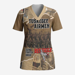 Tuskegee Airmen Red Tails Tribute Scrub Top Black History Air Force LT18