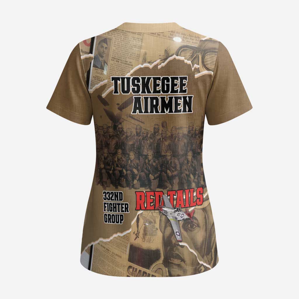 Tuskegee Airmen Red Tails Tribute Scrub Top Black History Air Force LT18