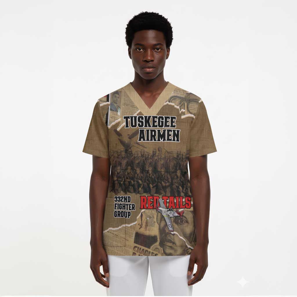 Tuskegee Airmen Red Tails Tribute Scrub Top Black History Air Force LT18