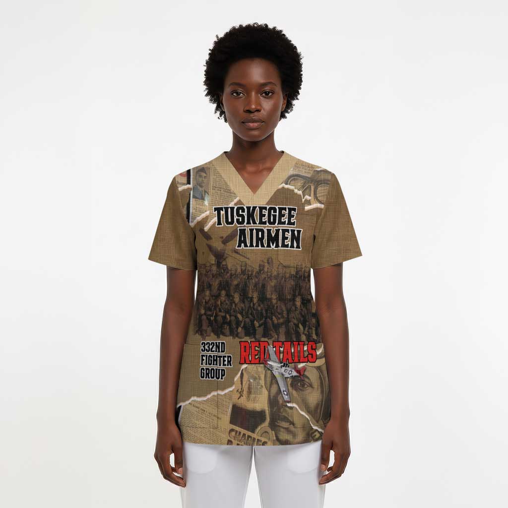 Tuskegee Airmen Red Tails Tribute Scrub Top Black History Air Force LT18