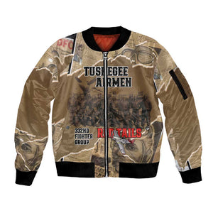 Tuskegee Airmen  Red Tails Tribute Sleeve Zip Bomber Jacket Black History Air Force - African Pride