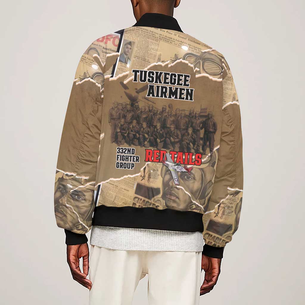 Tuskegee Airmen  Red Tails Tribute Sleeve Zip Bomber Jacket Black History Air Force - African Pride