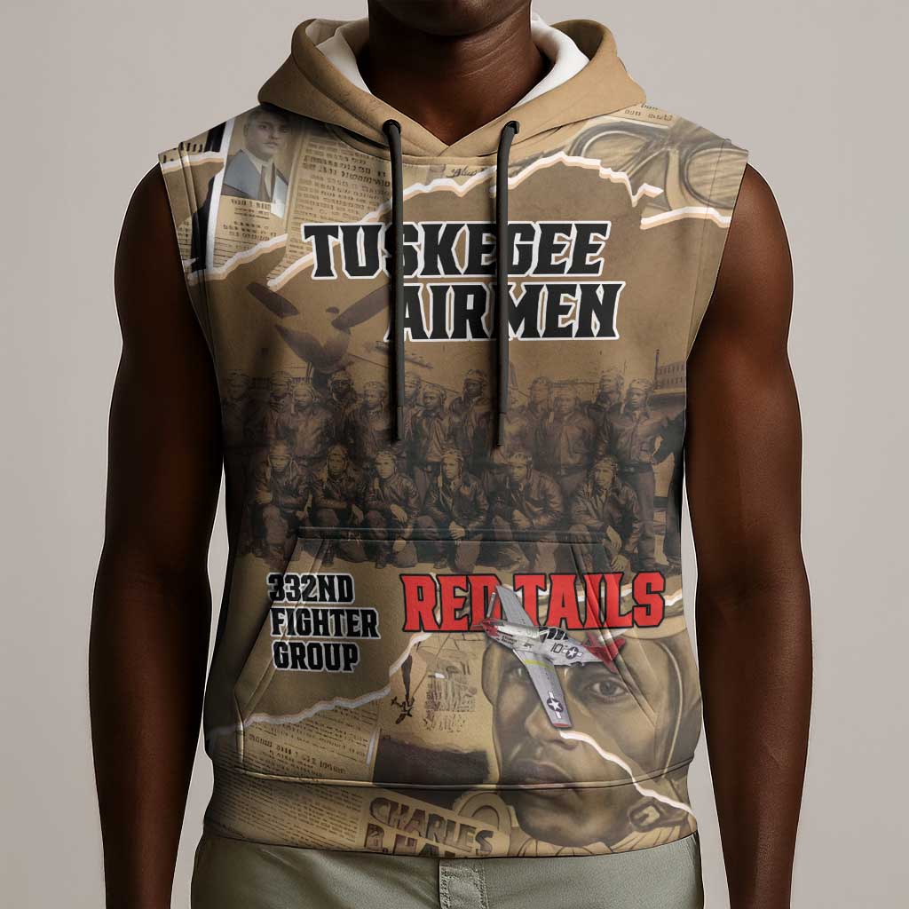 Tuskegee Airmen  Red Tails Tribute Sleeveless Hoodie Black History Air Force - African Pride