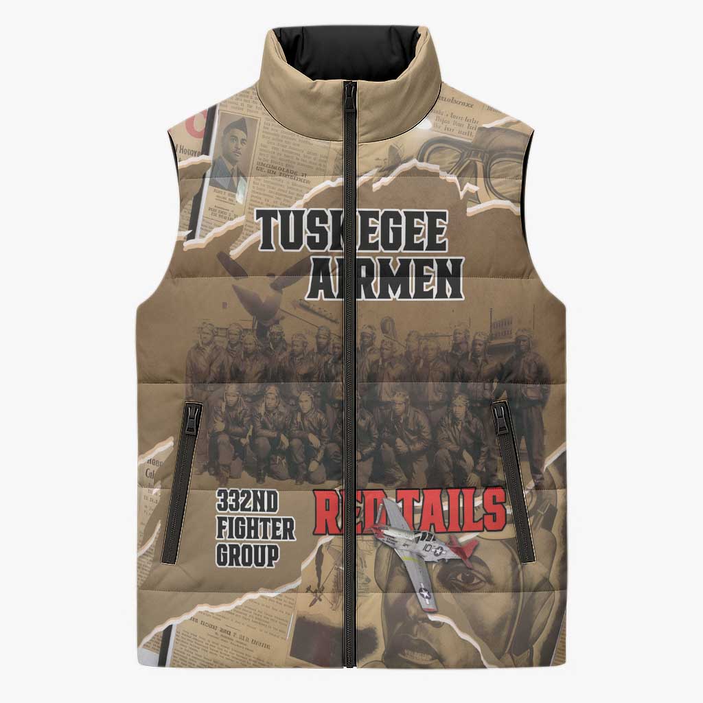 Tuskegee Airmen  Red Tails Tribute Sleeveless Puffer Jacket Black History Air Force