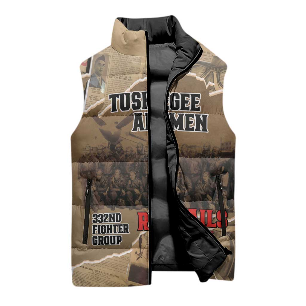 Tuskegee Airmen  Red Tails Tribute Sleeveless Puffer Jacket Black History Air Force