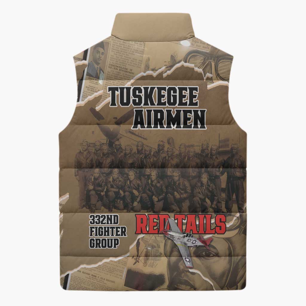 Tuskegee Airmen  Red Tails Tribute Sleeveless Puffer Jacket Black History Air Force