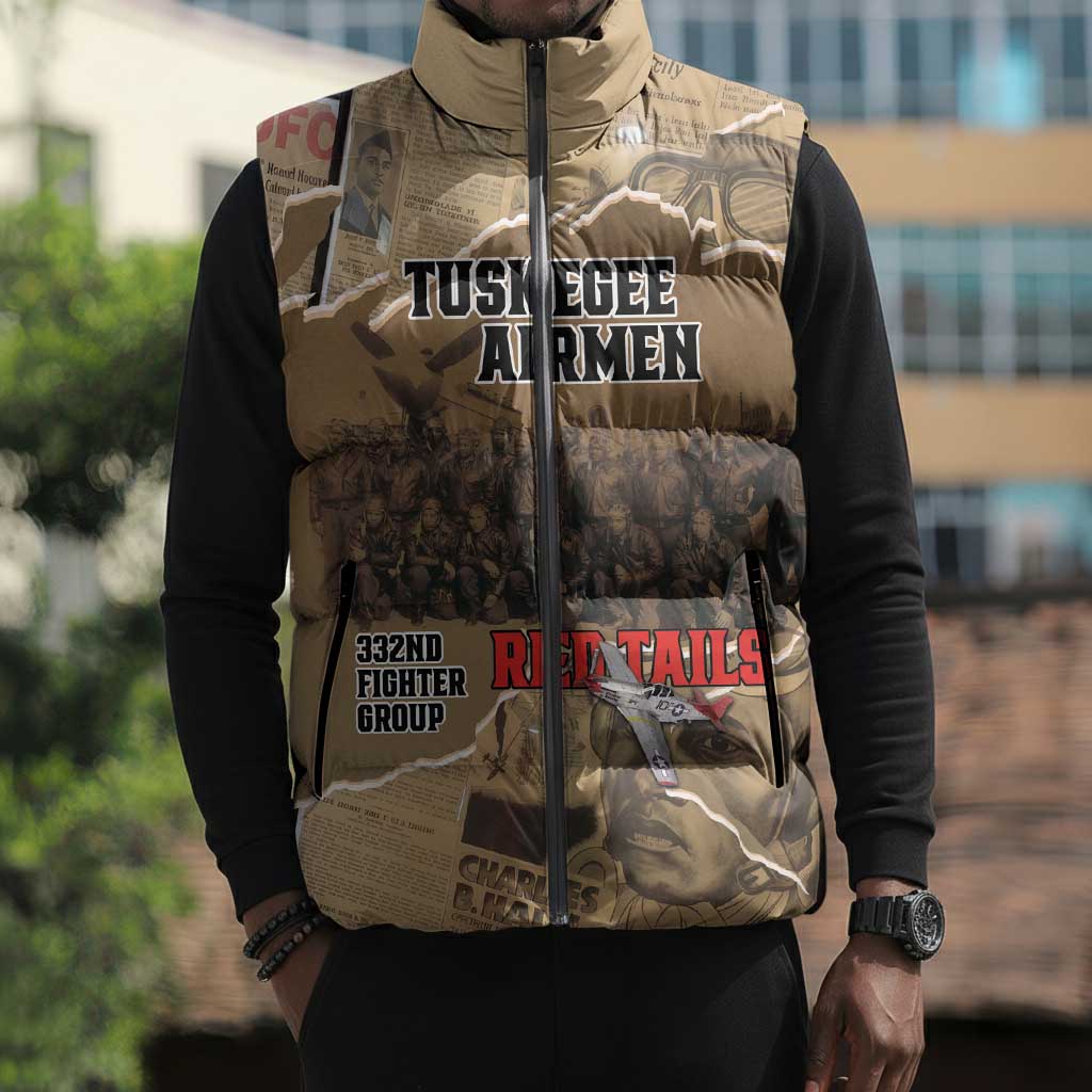 Tuskegee Airmen  Red Tails Tribute Sleeveless Puffer Jacket Black History Air Force