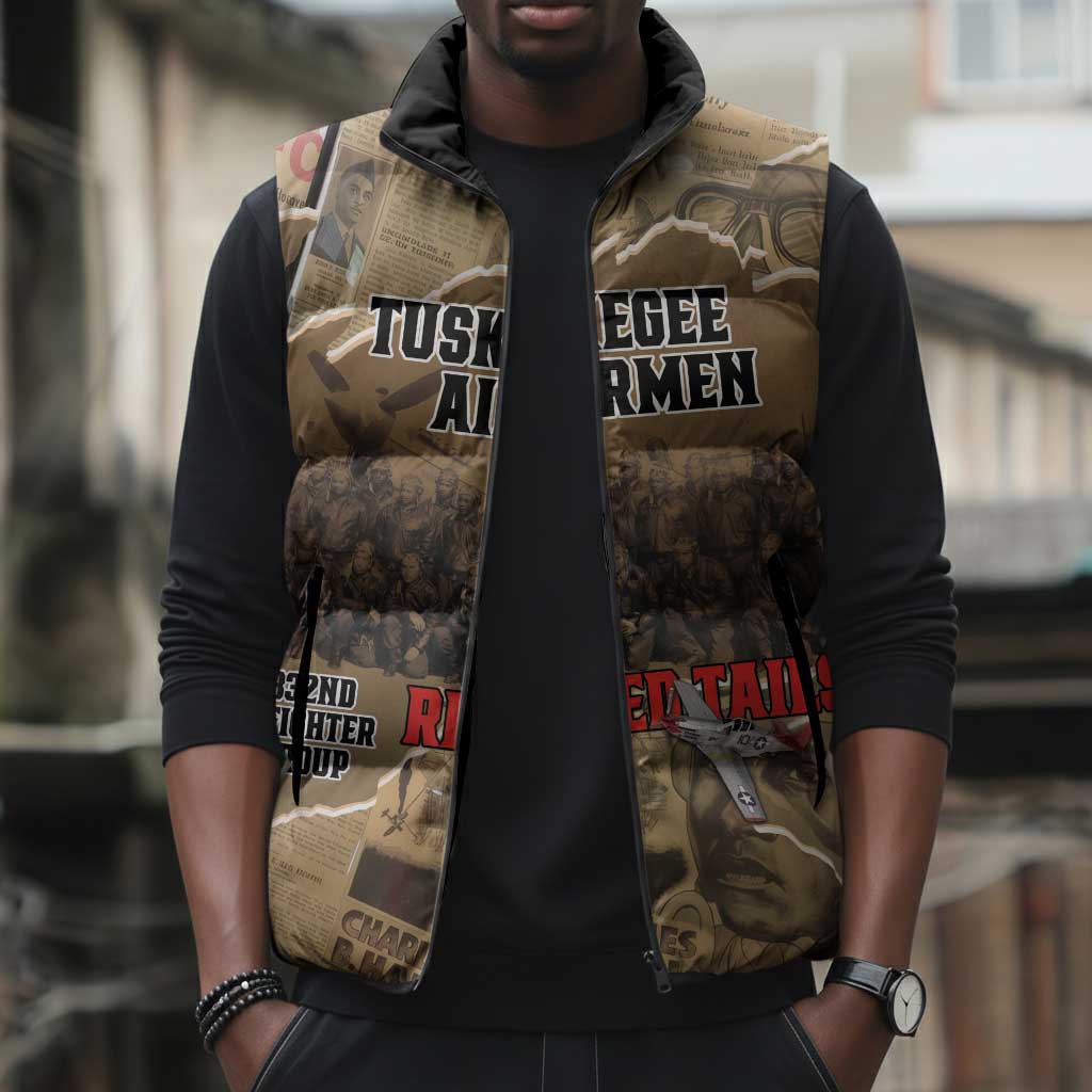 Tuskegee Airmen  Red Tails Tribute Sleeveless Puffer Jacket Black History Air Force