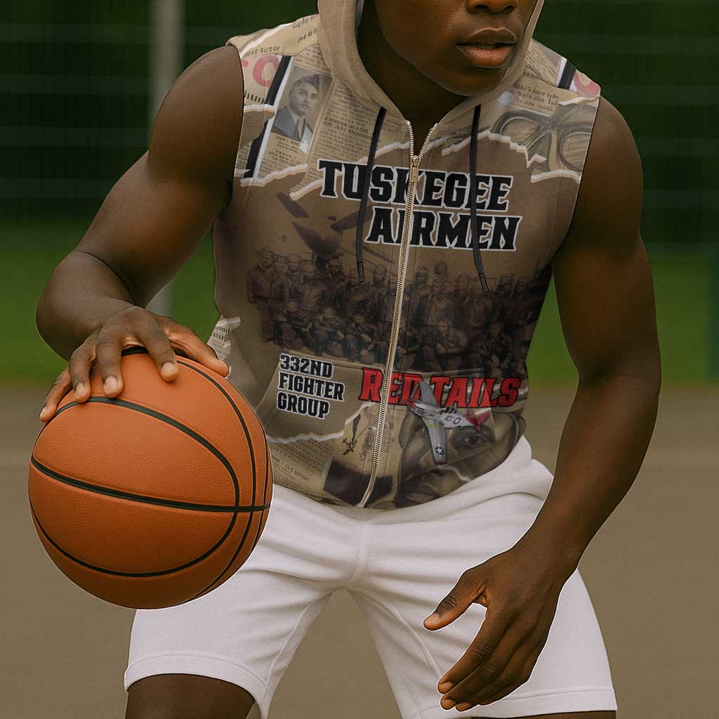 Tuskegee Airmen  Red Tails Tribute Sleeveless Zip Hoodie Black History Air Force - African Pride