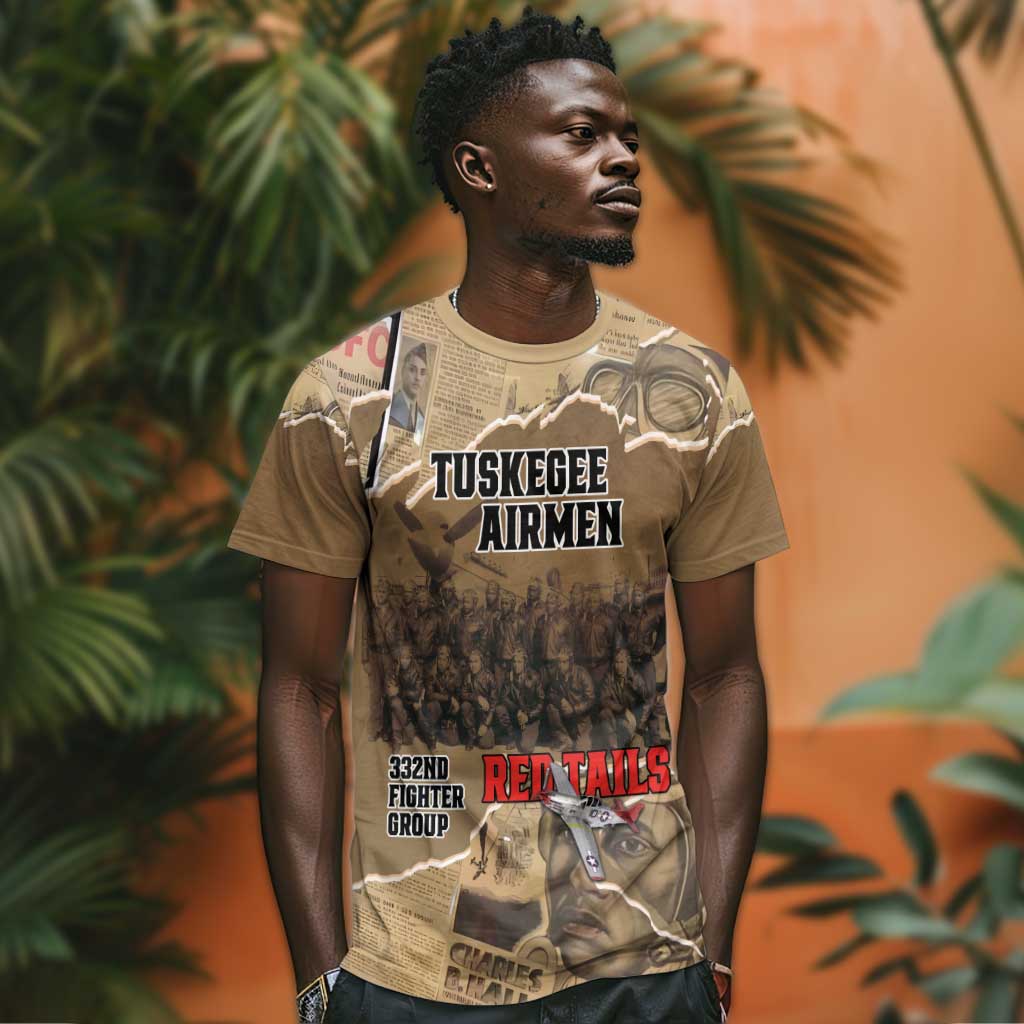 Tuskegee Airmen  Red Tails Tribute T shirt Black History Air Force - African Pride