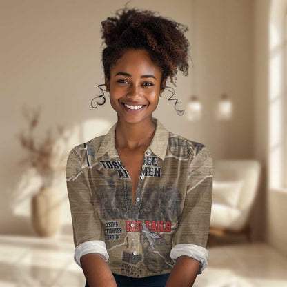 Tuskegee Airmen  Red Tails Tribute Women Casual Shirt Black History Air Force - African Pride