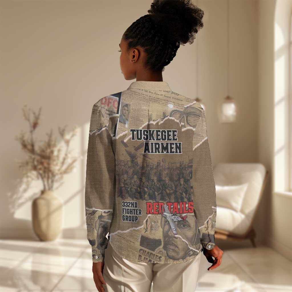 Tuskegee Airmen  Red Tails Tribute Women Casual Shirt Black History Air Force - African Pride