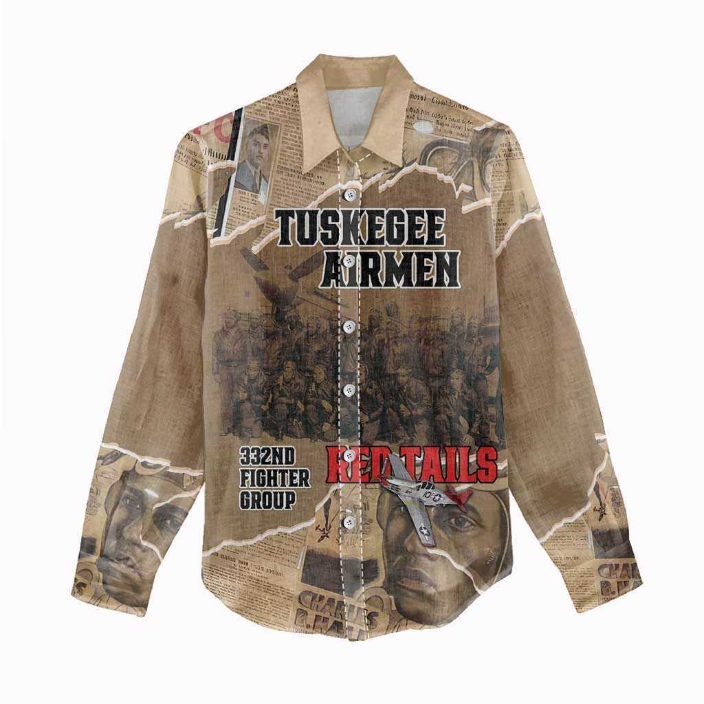 Tuskegee Airmen  Red Tails Tribute Women Casual Shirt Black History Air Force - African Pride