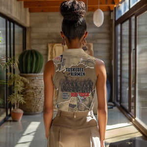Tuskegee Airmen  Red Tails Tribute Women Sleeveless Polo Shirt Black History Air Force - African Pride