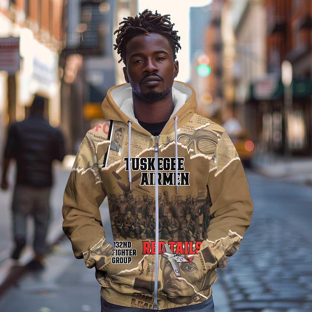 Tuskegee Airmen  Red Tails Tribute Zip Hoodie Black History Air Force - African Pride