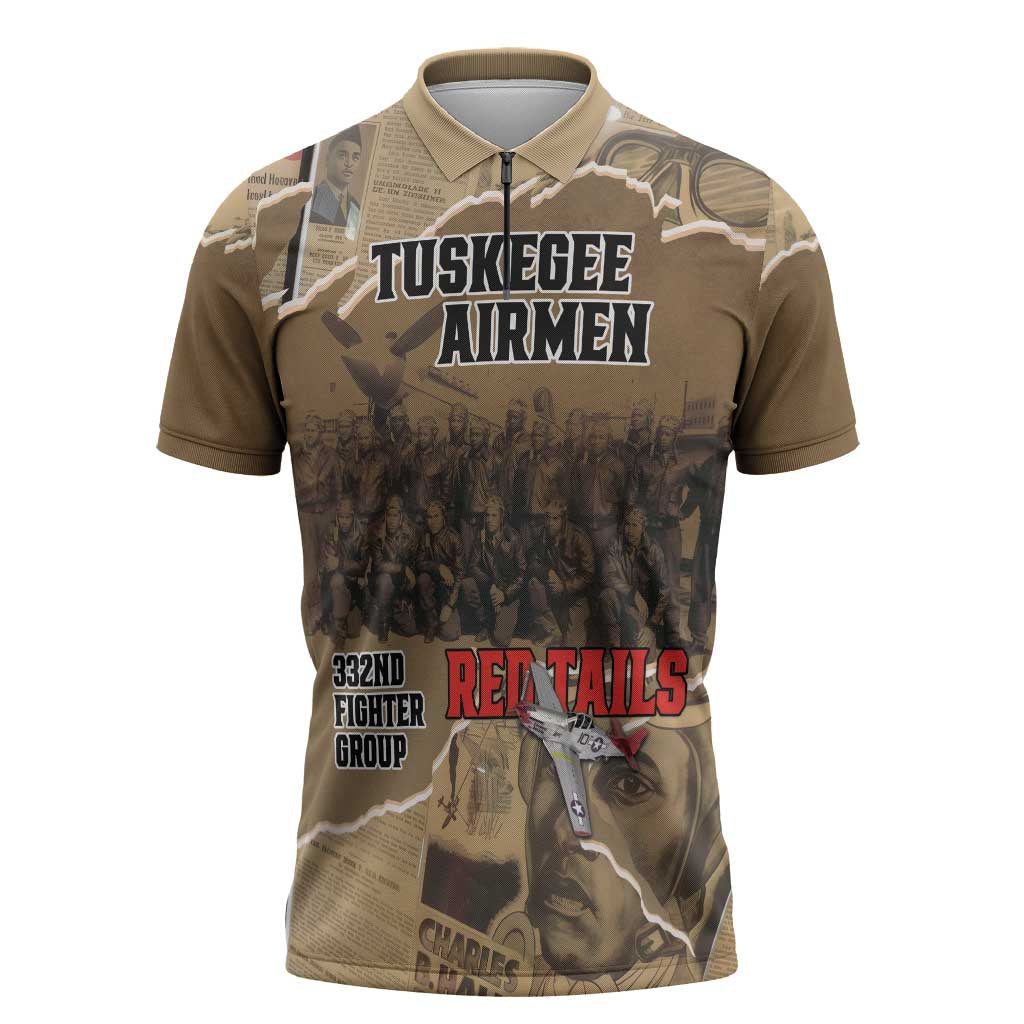 Tuskegee Airmen  Red Tails Tribute Zipper Polo Shirt Black History Air Force