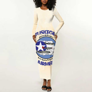 Tuskegee Airmen Red Tails Long Sleeve Bodycon Dress Heroes Of Freedom Retro Style - African Pride