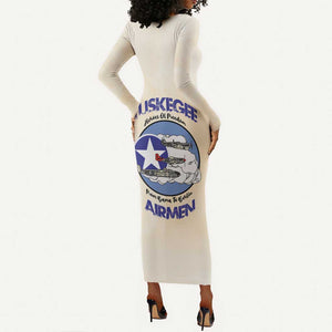 Tuskegee Airmen Red Tails Long Sleeve Bodycon Dress Heroes Of Freedom Retro Style - African Pride