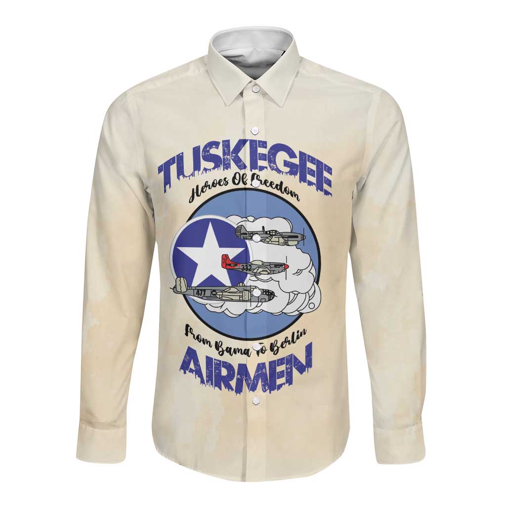 Tuskegee Airmen Red Tails Long Sleeve Button Shirt Heroes Of Freedom Retro Style - African Pride