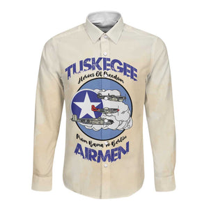 Tuskegee Airmen Red Tails Long Sleeve Button Shirt Heroes Of Freedom Retro Style - African Pride