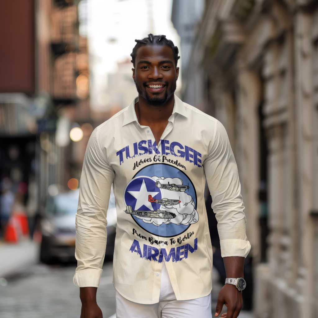 Tuskegee Airmen Red Tails Long Sleeve Button Shirt Heroes Of Freedom Retro Style - African Pride