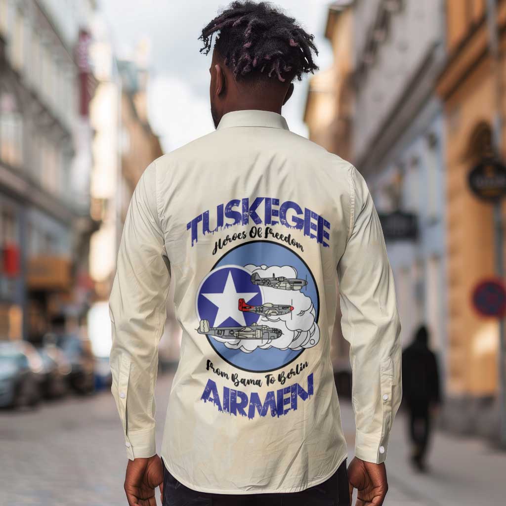 Tuskegee Airmen Red Tails Long Sleeve Button Shirt Heroes Of Freedom Retro Style - African Pride