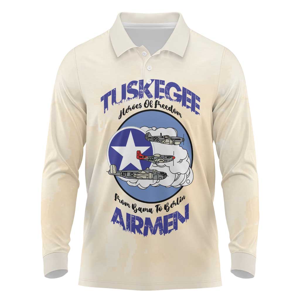 Tuskegee Airmen Red Tails Long Sleeve Polo Shirt Heroes Of Freedom Retro Style - African Pride