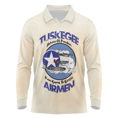 Tuskegee Airmen Red Tails Long Sleeve Polo Shirt Heroes Of Freedom Retro Style - African Pride
