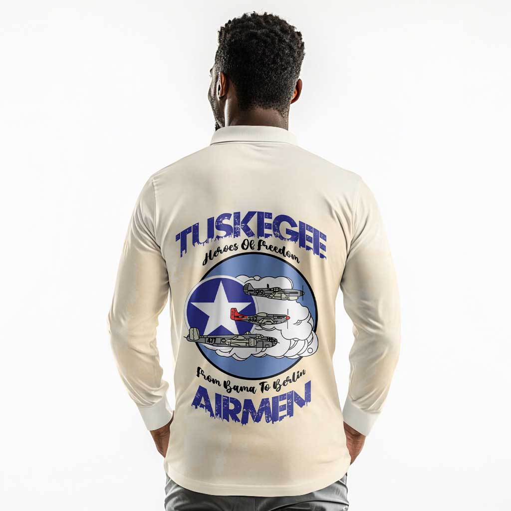 Tuskegee Airmen Red Tails Long Sleeve Polo Shirt Heroes Of Freedom Retro Style - African Pride