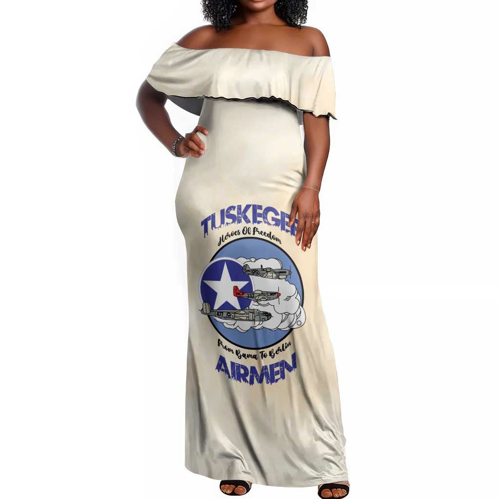 Tuskegee Airmen Red Tails Off Shoulder Maxi Dress Heroes Of Freedom Retro Style - African Pride