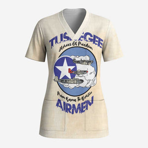 Tuskegee Airmen Red Tails Scrub Top Heroes Of Freedom Retro Style - African Pride